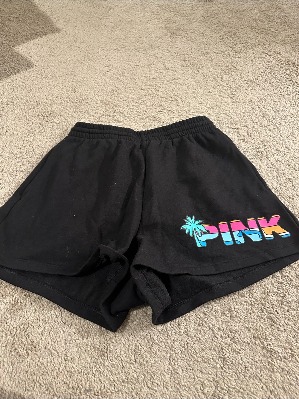 PINK Victoria's Secret Black Drawstring Lounge Shorts with Multicolor Logo